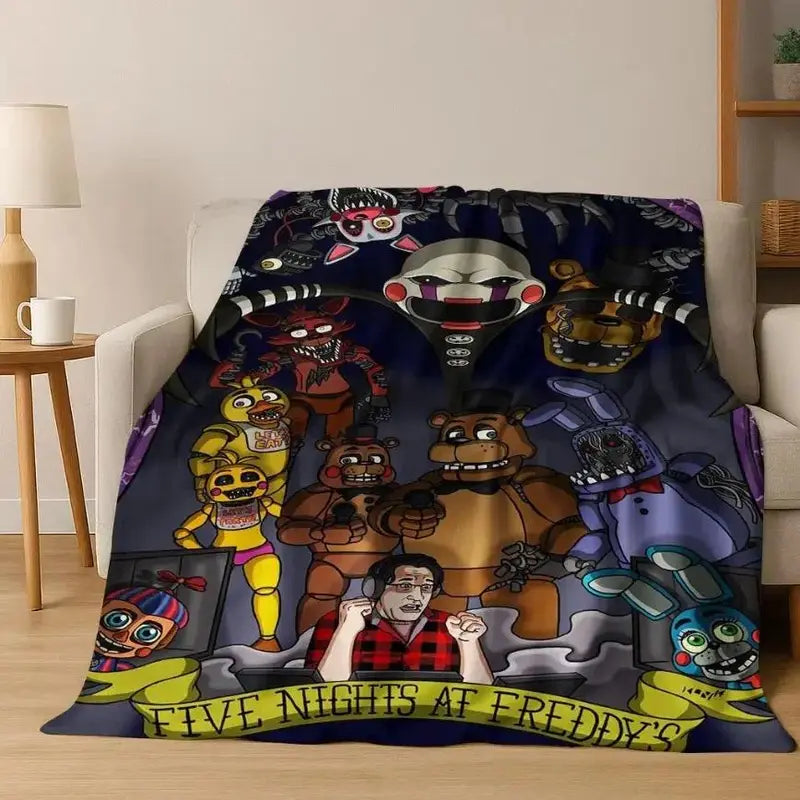 FNAF 5 Nights at Freddy's 3D Game Cartoon Flannel Blanket - Soft, Warm Throw for Bed, Travel, Gamer Decor Gift