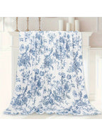 1pc Blue Floral Wool Blanket - Soft, Cozy, All-Season Blanket, Suitable For Sofa, Bed Or Camping, Retro Style, Machine Washable, Camping Blanket | Comfortable Bedding Accessory | Gift Blanket 200x150 Cm