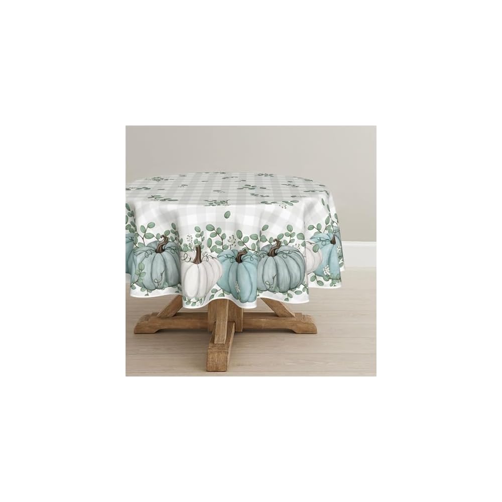Fall Tablecloth 60x84 Inch Rectangular, Thanksgiving Autumn Harvest Blue Pumpkin Buffalo Plaid Table Cover for Party Picnic Dinner Decor
