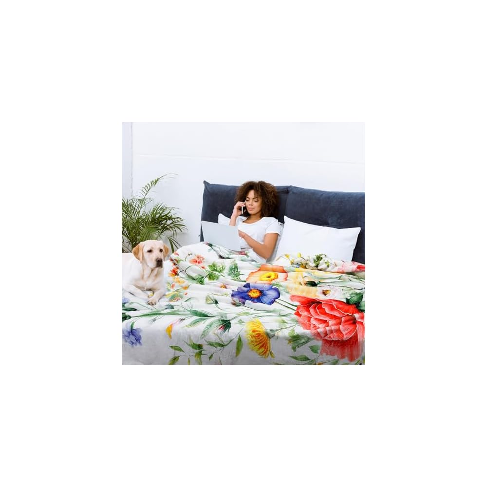 Floral Blanket Vintage Flowers Blankets Butterfly Wildflowers Throw Blanket Soft Cozy Flannel Fleece Throw Blanket Colorful Daisy Plants Bed Blanket for Couch Sofa, 50"×60"