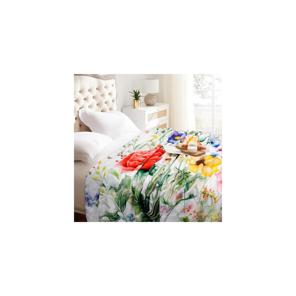 Floral Blanket Vintage Flowers Blankets Butterfly Wildflowers Throw Blanket Soft Cozy Flannel Fleece Throw Blanket Colorful Daisy Plants Bed Blanket for Couch Sofa, 50"×60"