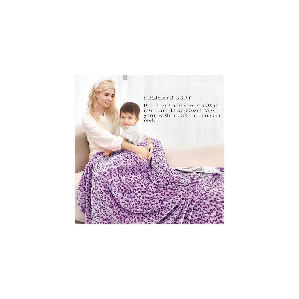 Purple Leopard Print Blanket, Soft Purple Throw Blankets for Women 50x60 in