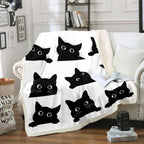 Black Cat Blanket for Kids Toddler Cute Pet Cats Pattern Fleece Throw Blanket Lovely Kitten Plush Blankets and Throws Super Soft Cozy Animal Sherpa Blanket for Couch Bed Sofa 50"x60" White