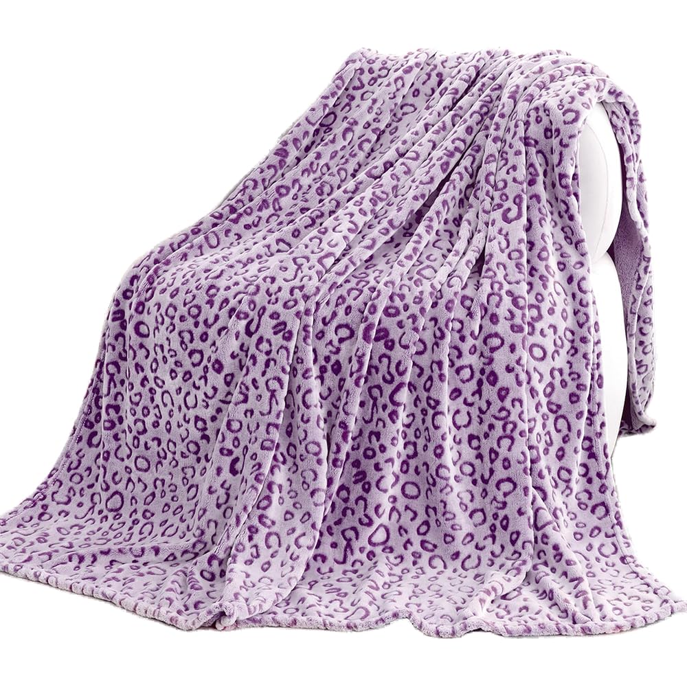 Purple Leopard Print Blanket, Soft Purple Throw Blankets for Women 50x60 in